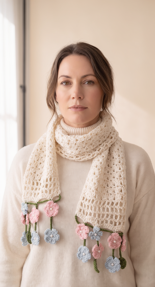 Cherry Blossom Crochet Scarf